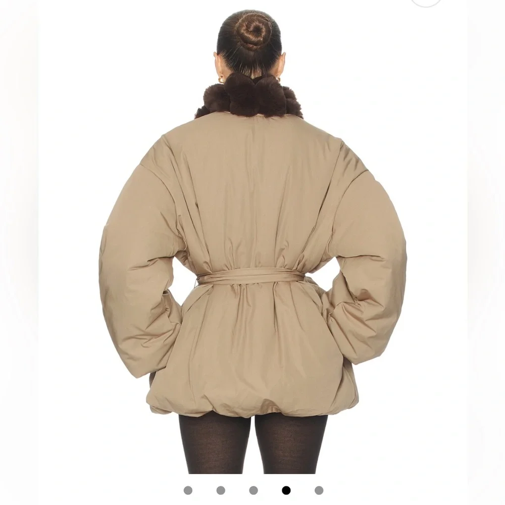 Helsa - Bubble Puffer With Faux Fur in Tan & Cedar - Picture 4 of 10